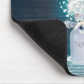 Floral Mason Jar & Blue String Lights Rustic Muismat (Hoek)