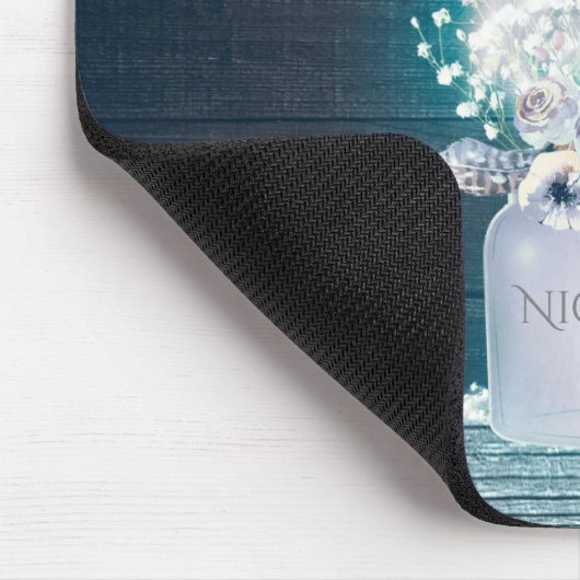 Floral Mason Jar & Blue String Lights Rustic Muismat (Hoek)