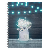 Floral Mason Jar & Blue String Lights Rustic Notitieboek (Voorkant)