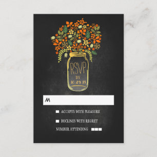 Floral mason jar chalkboard bruiloft RSVP