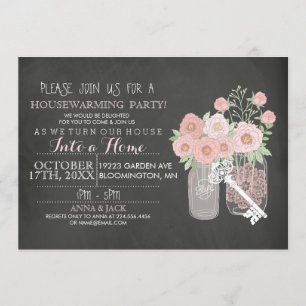 Floral Mason Jar Chalkboard Housewarming Uitnodige Kaart