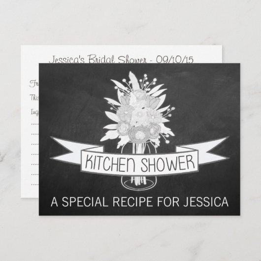 Floral Mason Jar Keuken Douche Recept Kaarten (Voorkant / Achterkant)