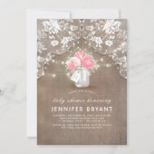 Floral Mason Jar Lace en Burlap Baby shower Kaart (Voorkant)