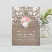 Floral Mason Jar Lace en Burlap Baby shower Kaart (Staand voorkant)