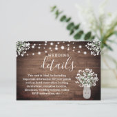 Floral Mason Jar Lights Monogram Bruiloft Details Informatiekaartje (Staand voorkant)