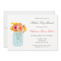 Floral Mason Jar Moederdag Brunch Nodigt uit