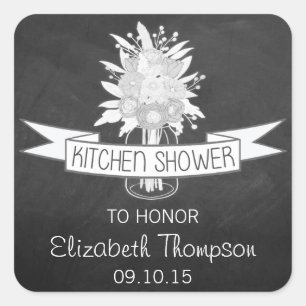 Floral Mason Jar op Chalkboard Kitchen Shower Vierkante Sticker