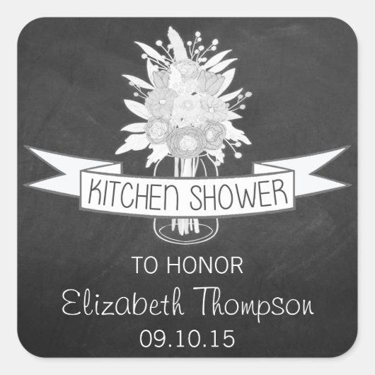 Floral Mason Jar op Chalkboard Kitchen Shower Vierkante Sticker (Voorkant)
