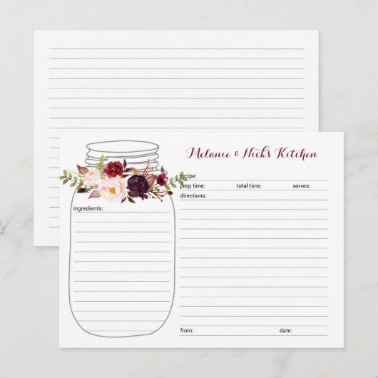 Floral Mason Jar Recept Kaarten (Voorkant / Achterkant)