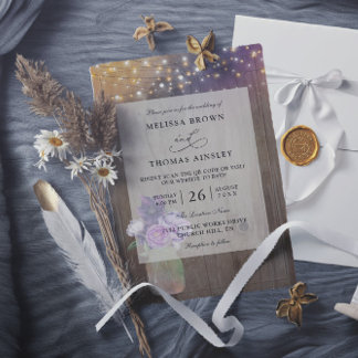 Floral Mason Jar Rustic Budget QR Code Wedding Kaart