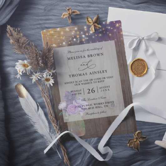 Floral Mason Jar Rustic Budget QR Code Wedding Kaart