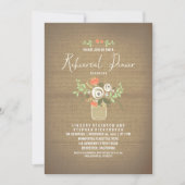 Floral Mason Jar Rustic Burlap Rehearsal Dinner Kaart (Voorkant)