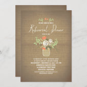 Floral Mason Jar Rustic Burlap Rehearsal Dinner Kaart (Voorkant / Achterkant)