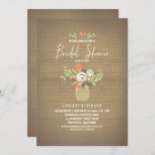 Floral Mason Jar Rustic Burlap Vrijgezellenfeest Kaart (Voorkant / Achterkant)