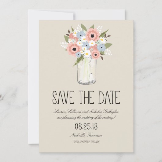 Floral Mason Jar Save the Date (Voorkant)