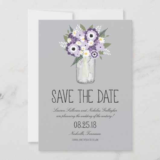 Floral Mason Jar Save the Date (Voorkant)