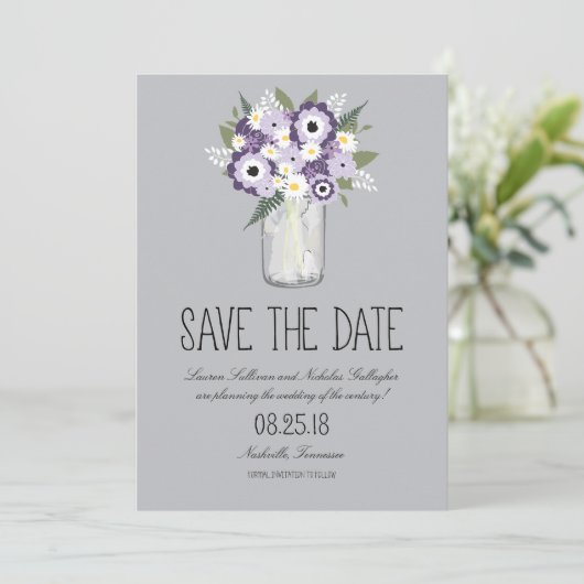 Floral Mason Jar Save the Date (Staand voorkant)