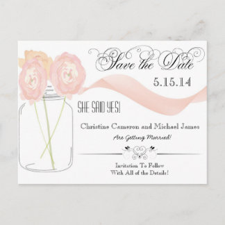 Floral Mason Jar Save the Date Briefkaarten