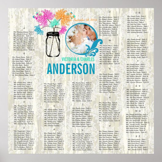 Floral Mason Jar Seating Chart Poster (Voorkant)