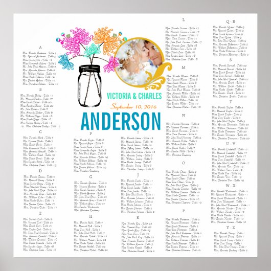 Floral  Mason Jar Seating Chart Poster (Voorkant)