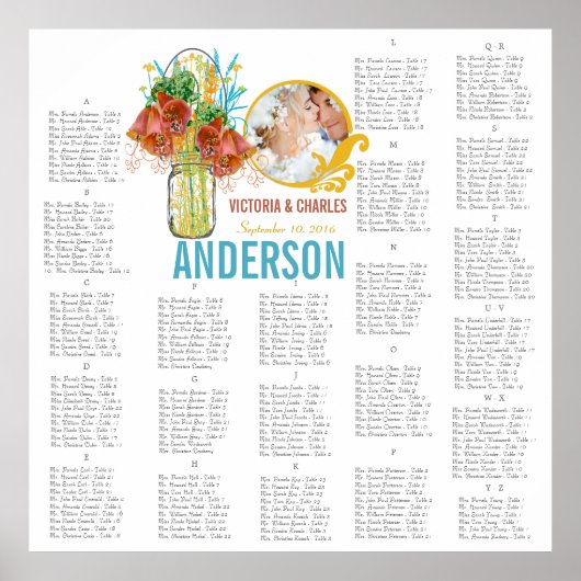 Floral  Mason Jar Seating Chart Poster (Voorkant)