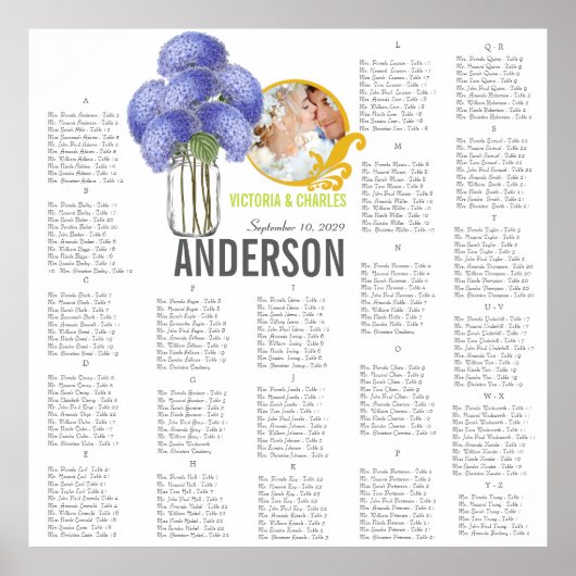 Floral Mason Jar Seating Chart Poster (Voorkant)