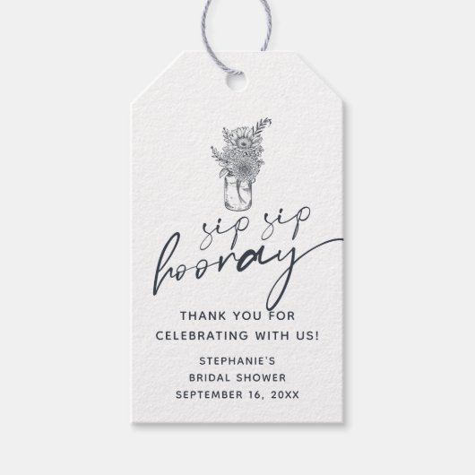 Floral Mason Jar Sip Sip Hooray Vrijgezellenfeest Cadeaulabel (Voorkant)