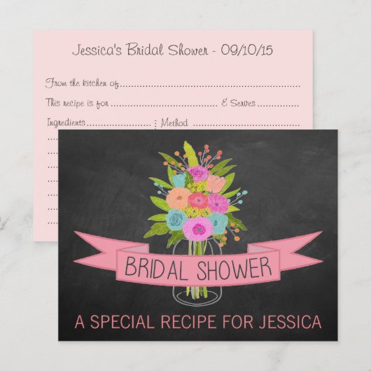 Floral Mason Jar Vrijgezellenfeest Recept Kaarten (Voorkant / Achterkant)
