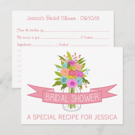 Floral Mason Jar Vrijgezellenfeest Recept Kaarten (Voorkant / Achterkant)