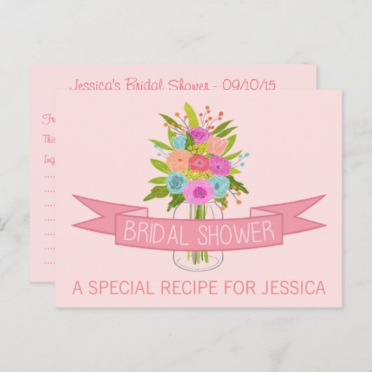 Floral Mason Jar Vrijgezellenfeest Recept Kaarten (Voorkant / Achterkant)