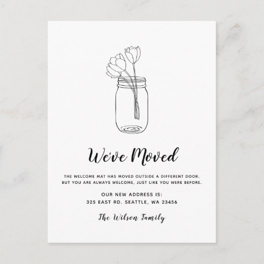 Floral Mason Jar We hebben een nieuw adres verplaa Briefkaart (Voorkant)
