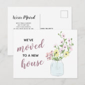 Floral Mason Jar We hebben een nieuw adres verplaa Briefkaart (Voorkant / Achterkant)