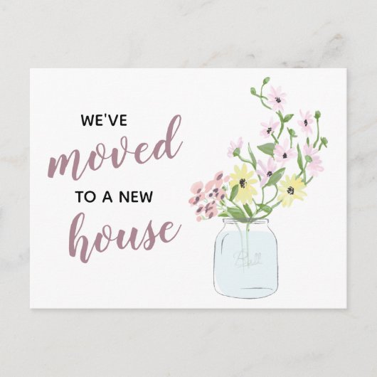 Floral Mason Jar We hebben een nieuw adres verplaa Briefkaart (Voorkant)