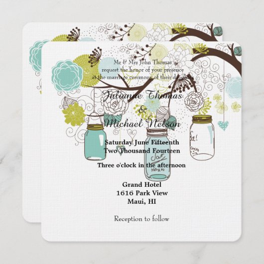 Floral Mason Jars Bruiloft Kaart (Voorkant / Achterkant)