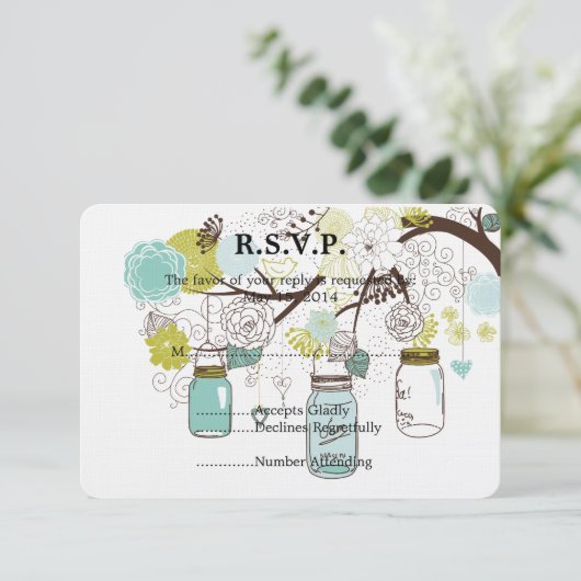 Floral Mason Jars Bruiloft RSVP (Staand voorkant)