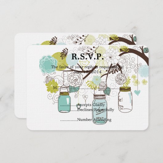 Floral Mason Jars Bruiloft RSVP (Voorkant / Achterkant)