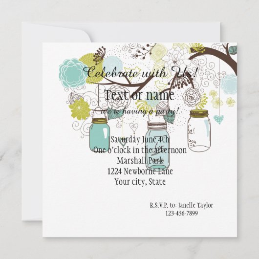 Floral Mason Jars Kaart (Achterkant)