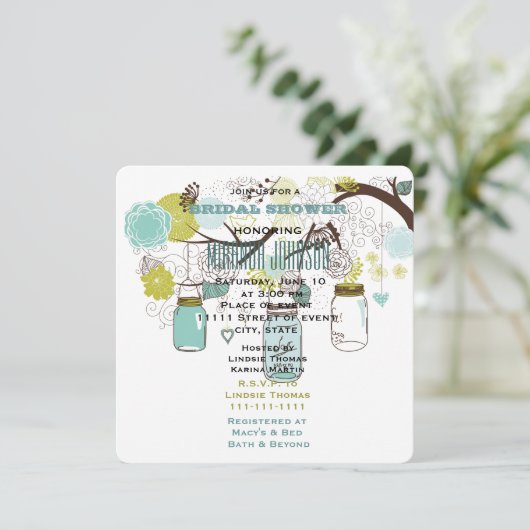 Floral Mason Jars Vrijgezellenfeest Kaart (Staand voorkant)