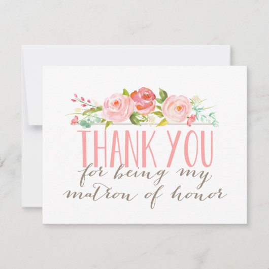 Floral Matron of Honor Dank je Bedankkaart (Voorkant)