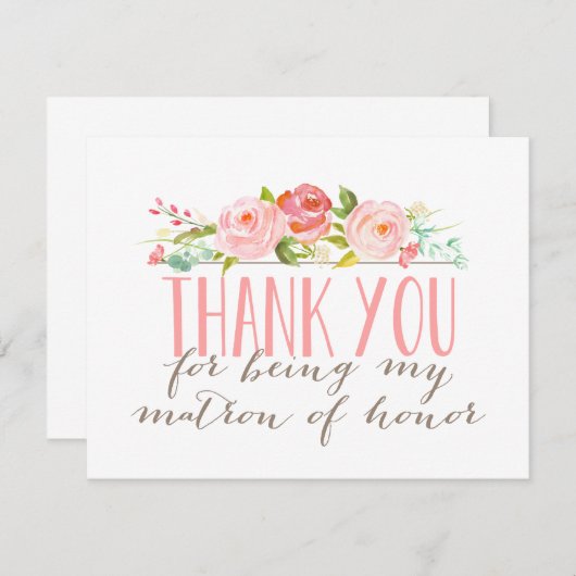Floral Matron of Honor Dank je Bedankkaart (Voorkant / Achterkant)