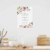 Floral Mauve Blush Elegant Bruiloft Welkomstbord Poster (Keuken)