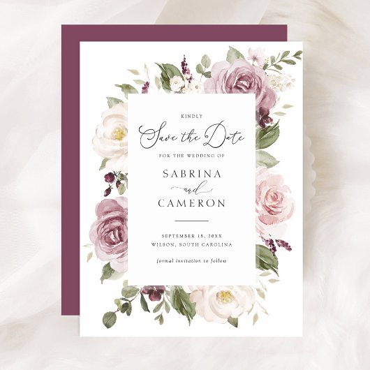 Floral Mauve Blush Elegant Wedding Save the Date Kaart