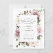 Floral Mauve Blush Elegant Wedding Save the Date Kaart (Voorkant)