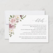 Floral Mauve Blush Wedding Insert Details Kaart (Voorkant)