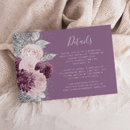 Floral Mauve Blush Zilver Bruiloft Details Informatiekaartje