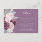 Floral Mauve Blush Zilver Bruiloft Details Informatiekaartje (Voorkant)