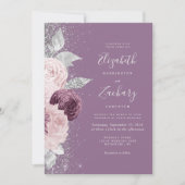 Floral Mauve Blush Zilver Glitter Bruiloft Kaart (Voorkant)