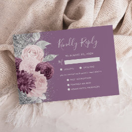 Floral Mauve Blush Zilver Maaltijd Keuze Bruiloft RSVP Kaartje