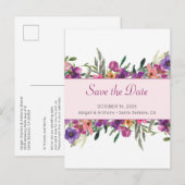 Floral Mauve Botanische Waterverf Save the Date Aankondigingskaart (Voorkant / Achterkant)