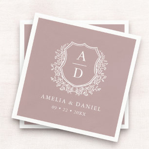 Floral Mauve Crest Wedding Monogram Servet
